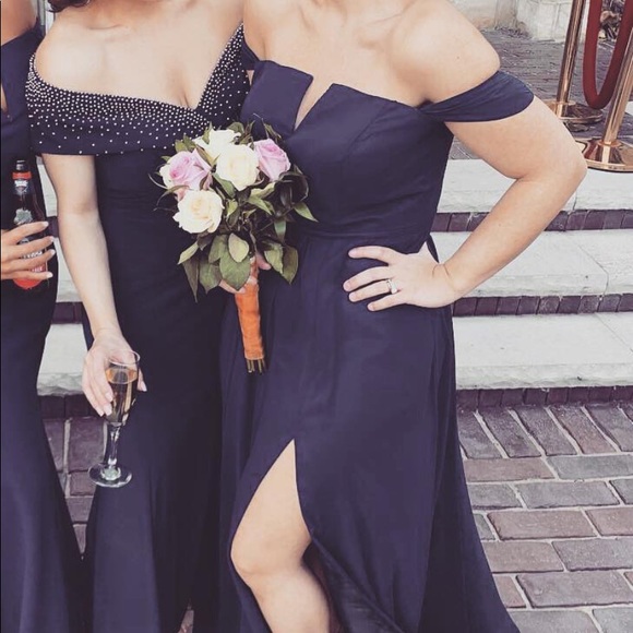 Navy Blue -Off The Shoulder Aqua Dress. Size 8 - Picture 2 of 2